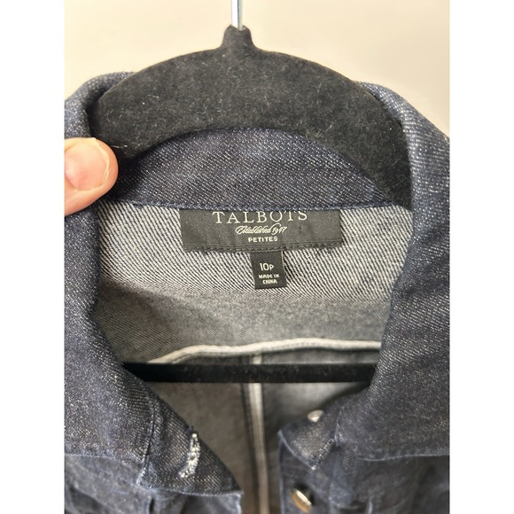 Talbots Womens Dark Wash Denim Trucker Jacket Blue Stretch Size 10P - Picture 8 of 8